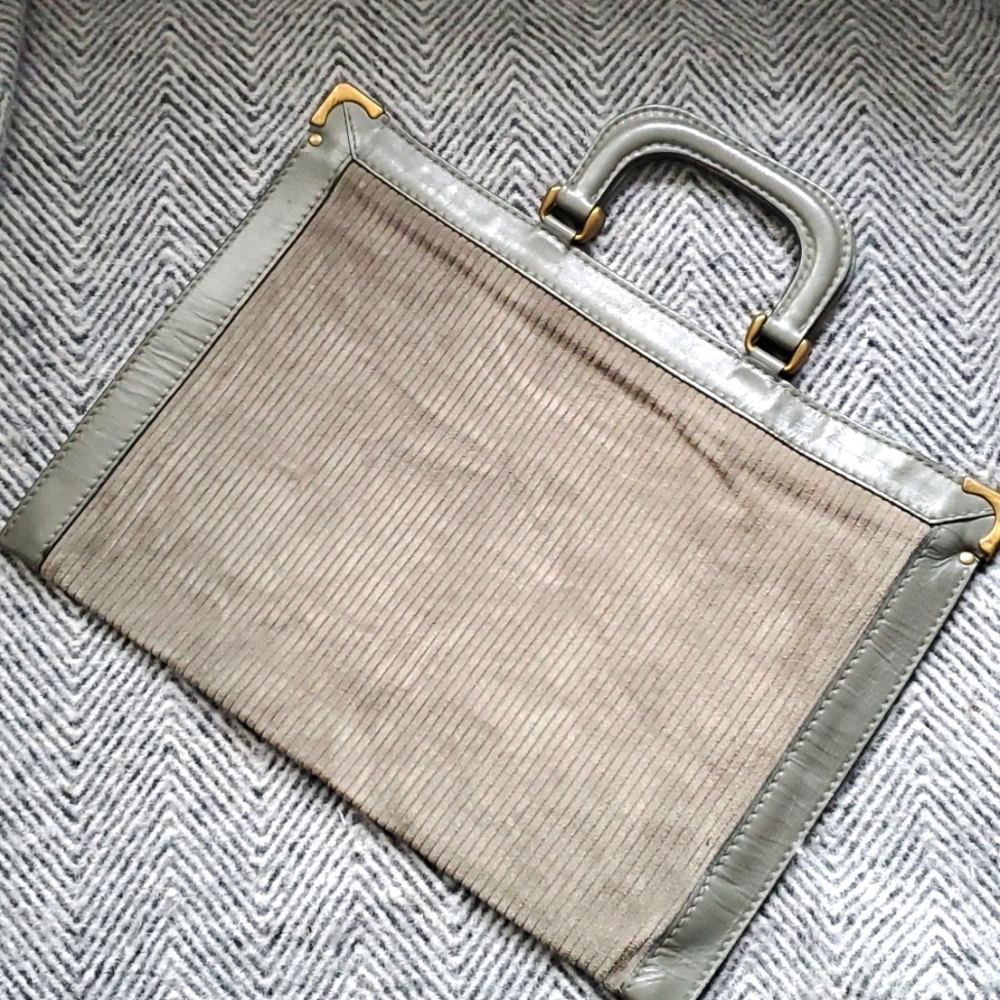 VTG Greenish Grey Leather and Suede Briefcase